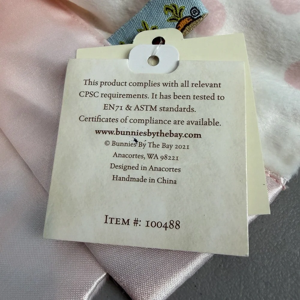 Bunnies by the Bay Lovey Pink Polka Dot Satin Bunny Buddy Security Blanket
